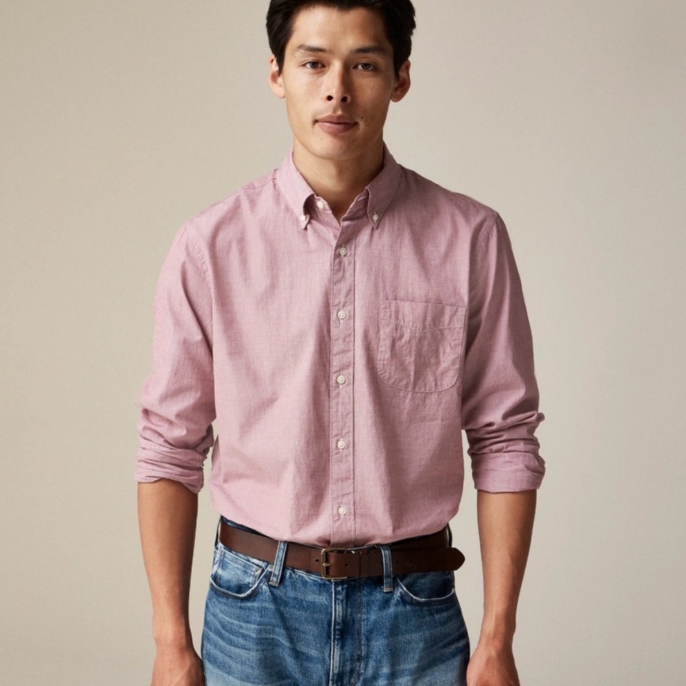J. Crew Men's Shirt Med Slim Fit Organic Cotton Secret Wash Subtle Red